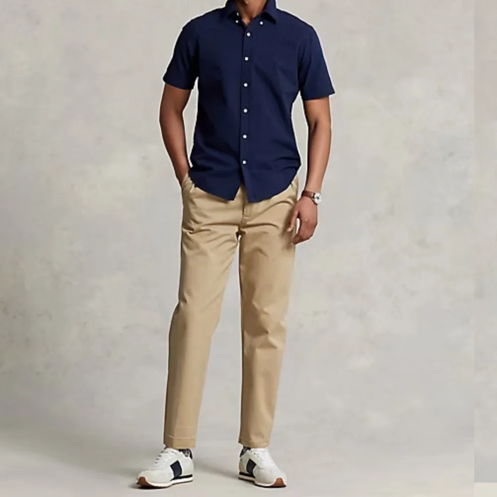 Polo Ralph Lauren Men's Navy Blue RL Prepster Classic Fit Seersucker Shirt LARGE